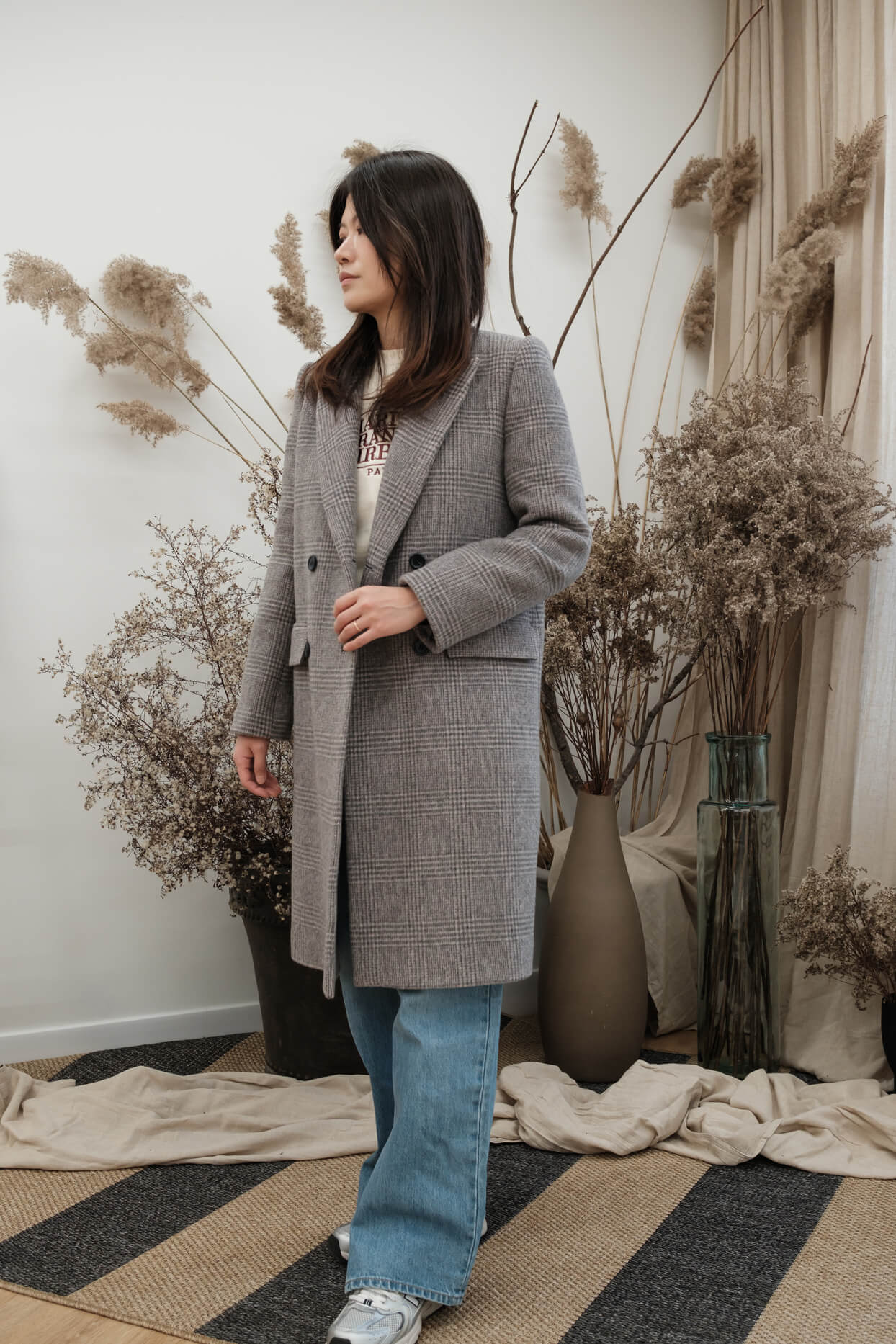 DOUBLE BREASTED PLAID COAT