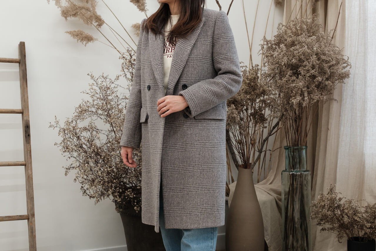 DOUBLE BREASTED PLAID COAT