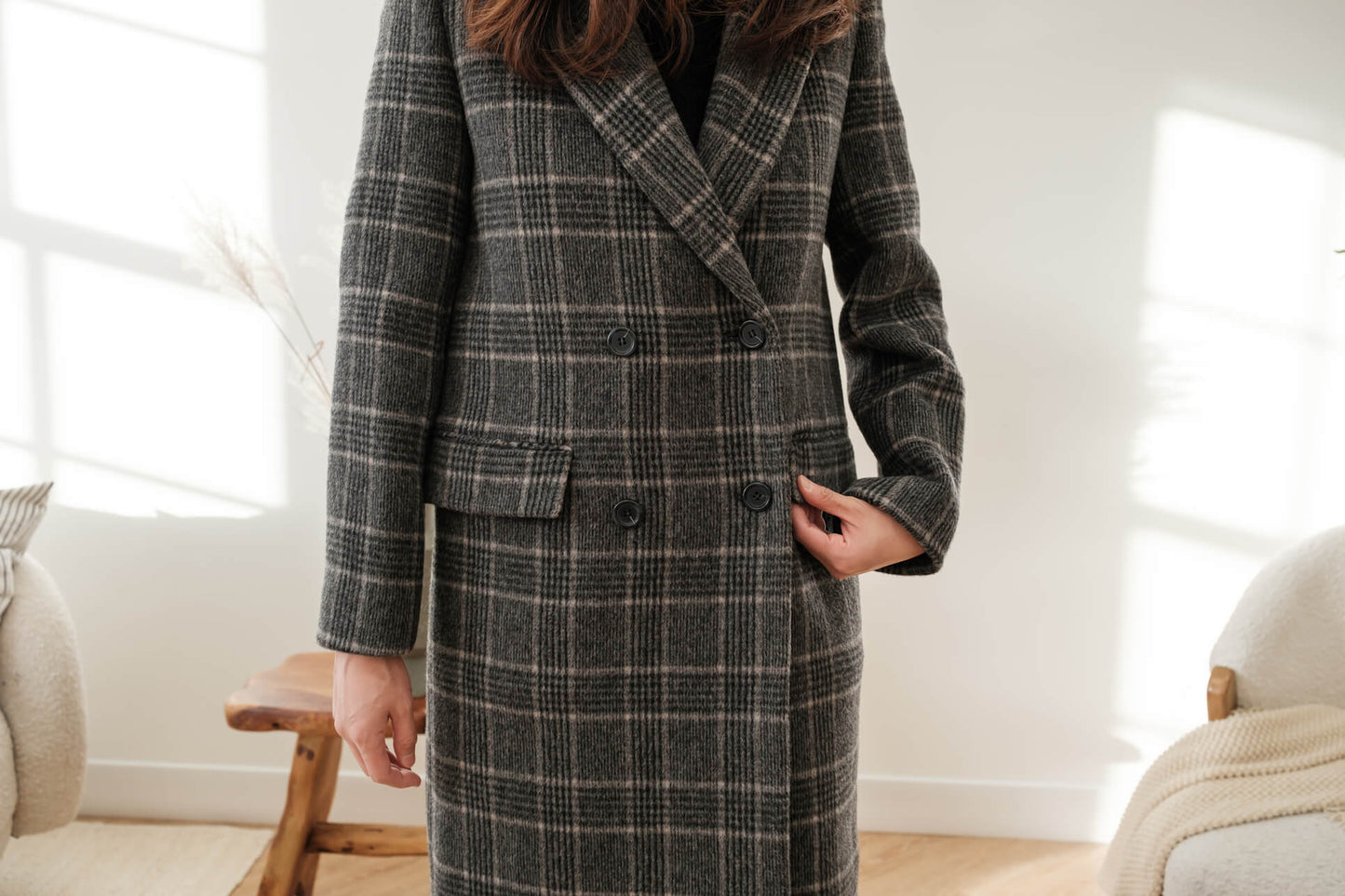 DOUBLE BREASTED PLAID COAT