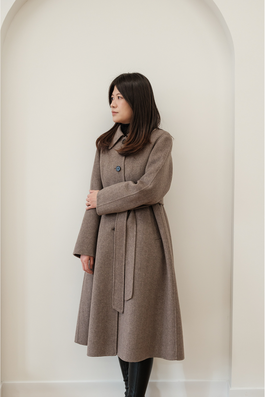 SINGLE BREASTED HERRINGBONE BELTED COAT